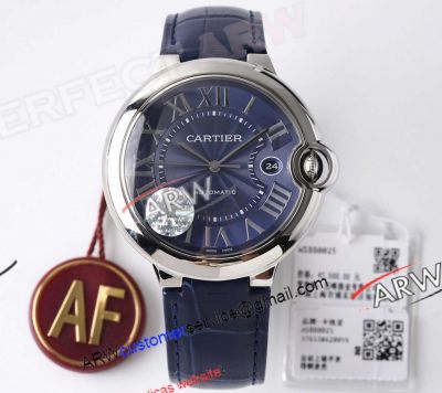AF Factory 1:1 Replica Cartier Ballon Bleu 42 Stainless Steel Blue Roman  Dial 2824 Watch